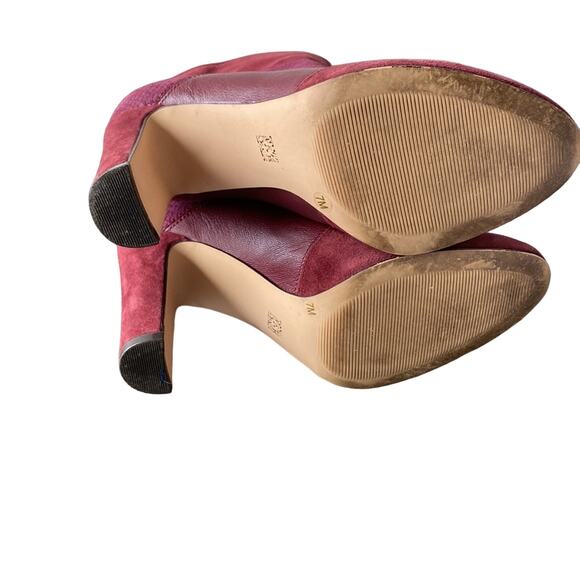 ANNE KLEIN Leather Boots Women's Size 7 Red Leather Snake Print Heeled Boot Fall - Picture 8 of 9